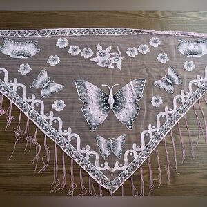 Lavender Purple Women’s Sheer Butterfly Shawl Triangular Scarf Fringe